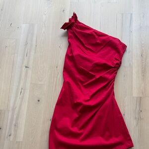 Badgley Mischka One-Shoulder Red Dress